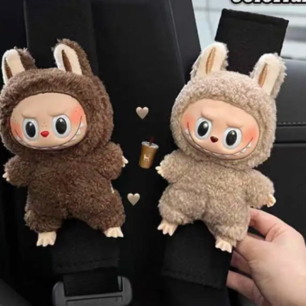 Plush Bunny Car Seat Belt Covers - Brown and Tan